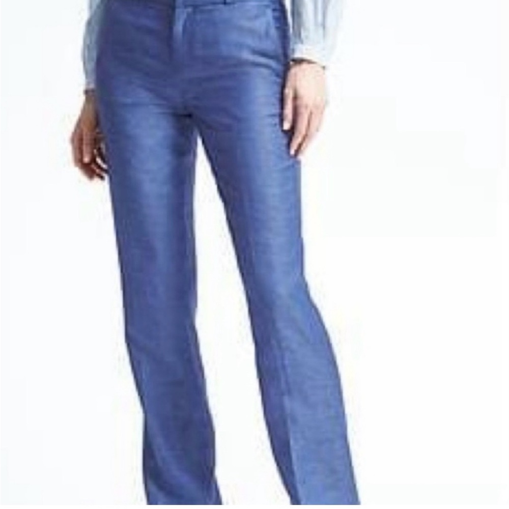 Banana Republic Women's Logan Mid-Rise Linen Blend Trousers NWT Slate Blue SZ 0
